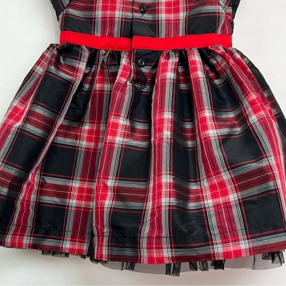 Carter’s black and red tartan taffeta holiday dress with red bow